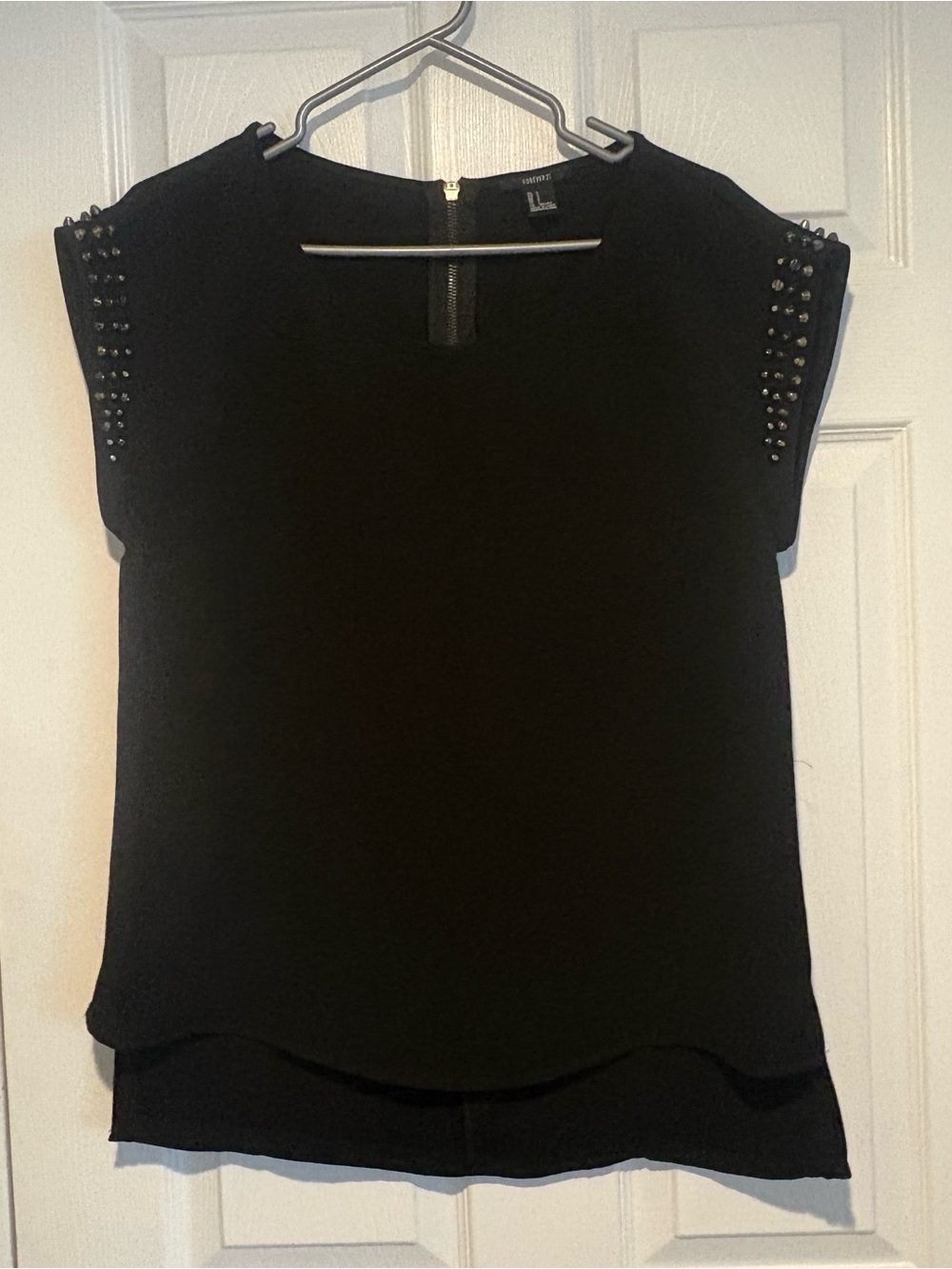 Forever 21 Black Short Sleeve Stud-Shoulder Blouse